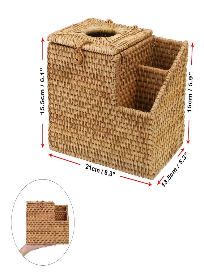 Sumnacon Tissue Box Square Tissue Box Cover with Storage Rattan Tissue Box Holder with 2 Side Organizer,Wicker Tissue Cover Cube Tissue Holder for Bathroom Living Room Table Desk Office - Image 4